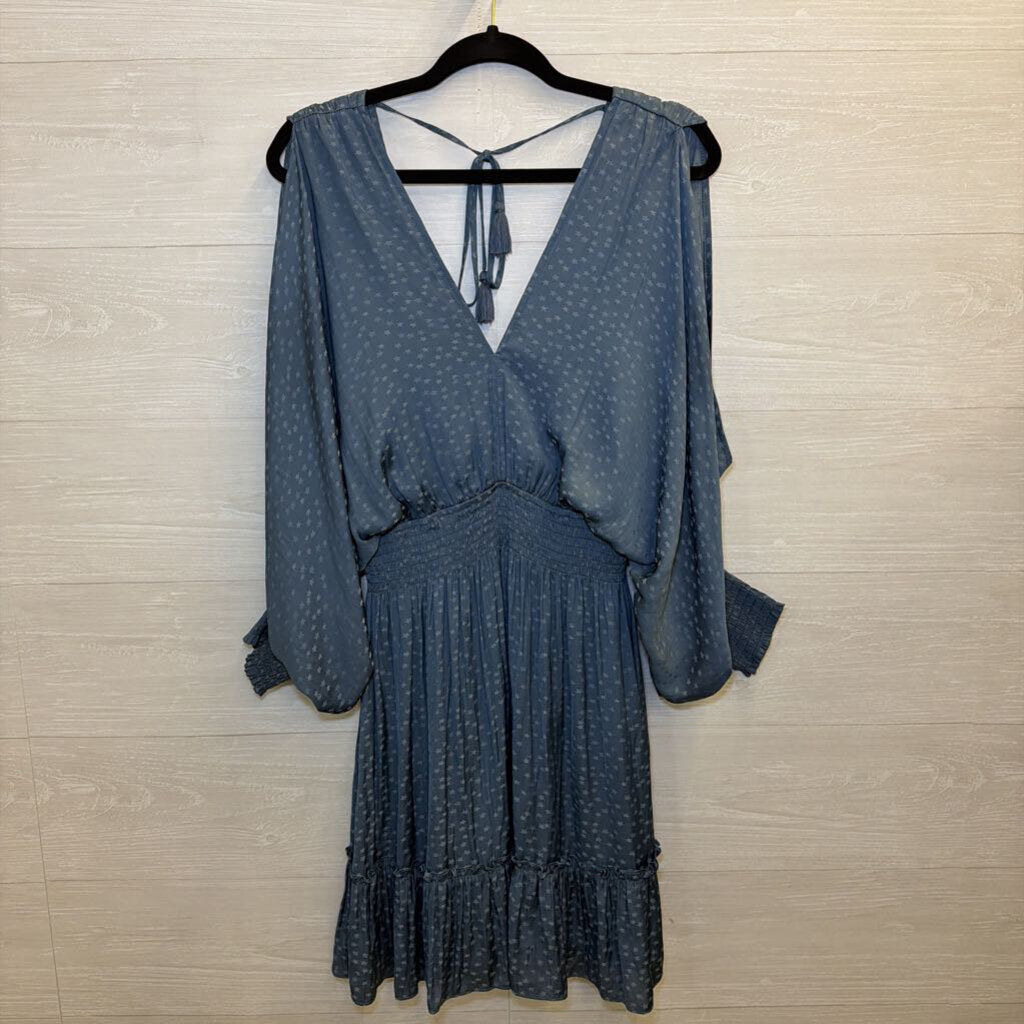 Love Stitch Blue Star Print Long Sleeve Dress Large