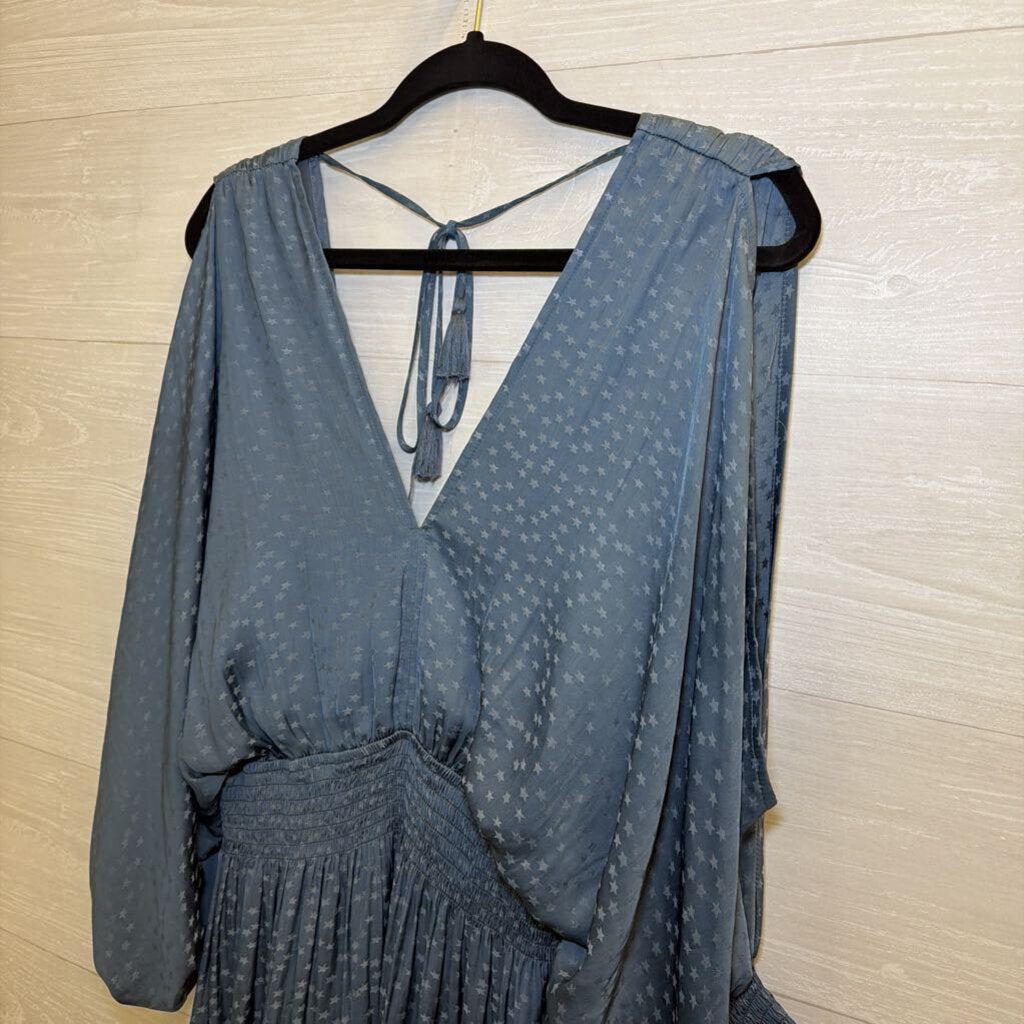 Love Stitch Blue Star Print Long Sleeve Dress Large
