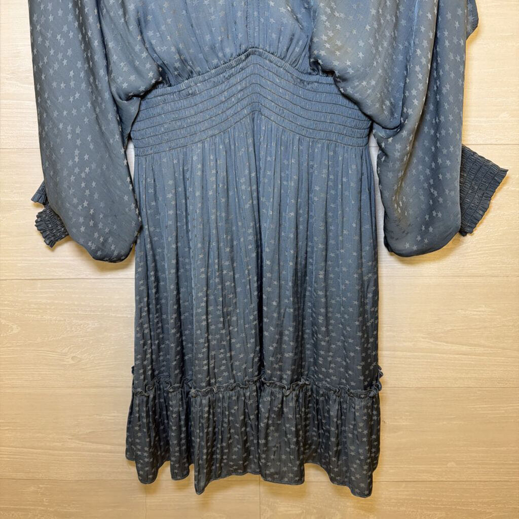 Love Stitch Blue Star Print Long Sleeve Dress Large