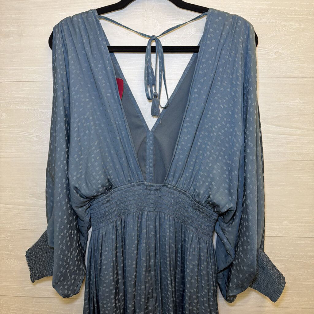Love Stitch Blue Star Print Long Sleeve Dress Large