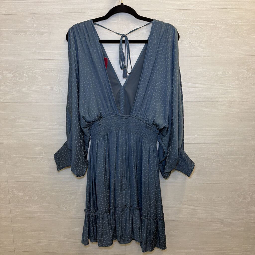 Love Stitch Blue Star Print Long Sleeve Dress Large