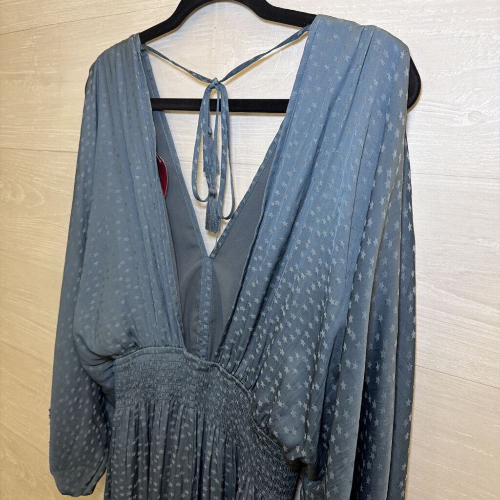 Love Stitch Blue Star Print Long Sleeve Dress Large
