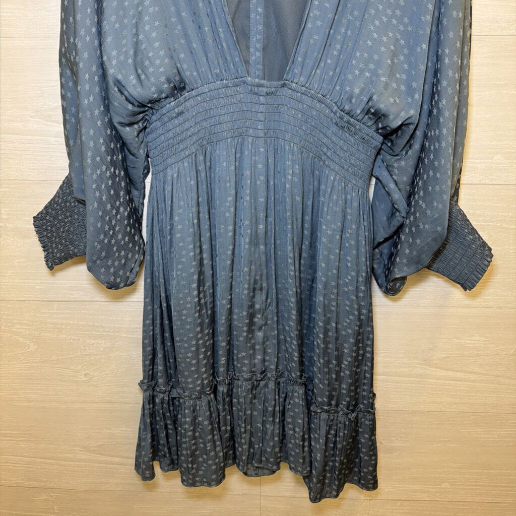 Love Stitch Blue Star Print Long Sleeve Dress Large