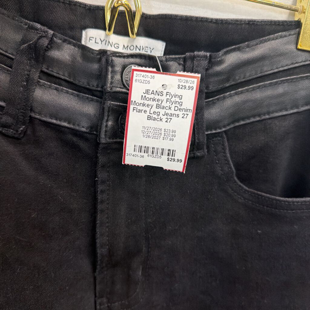 Flying Monkey Black Denim Flare Leg Jeans 27