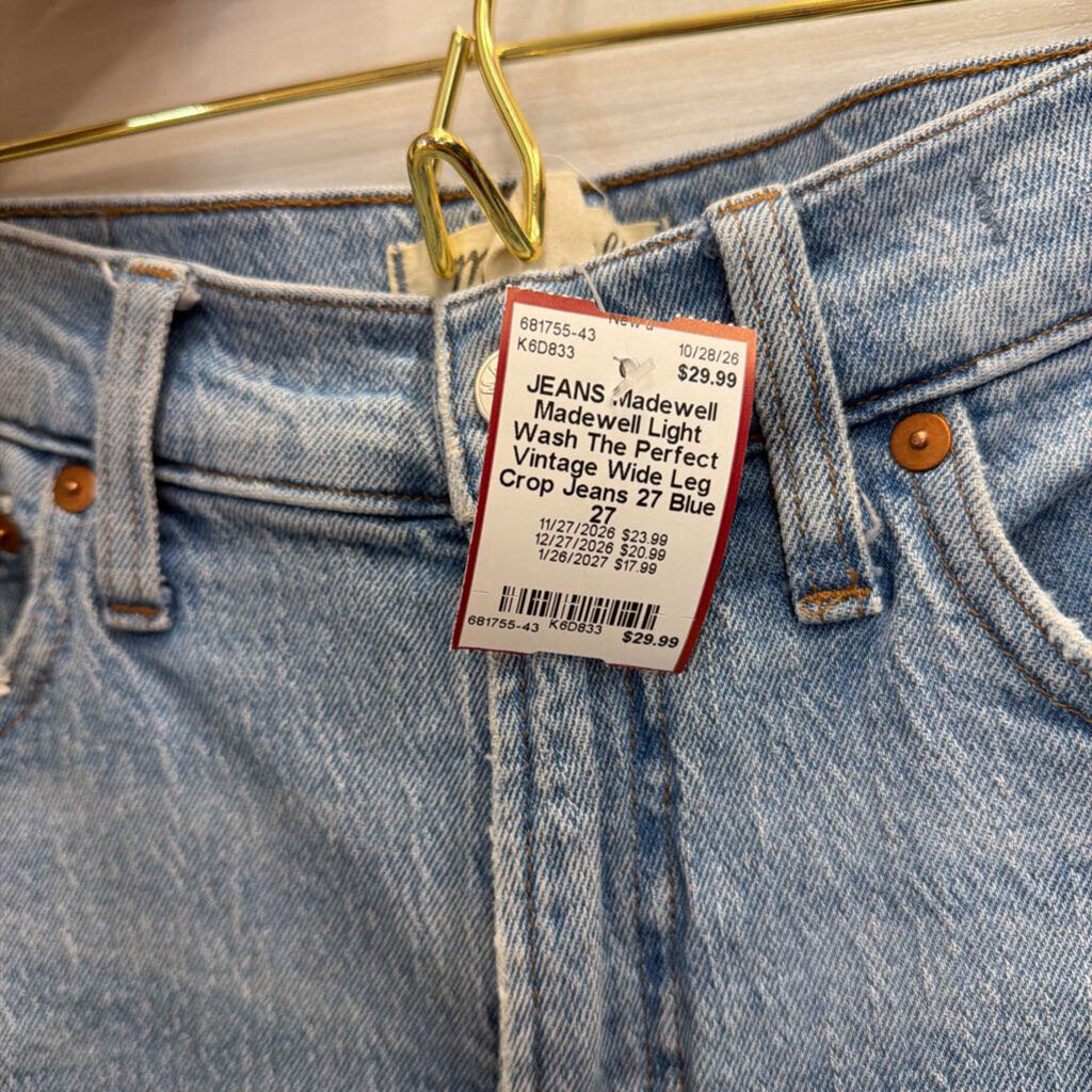 Madewell Light Wash The Perfect Vintage Wide Leg Crop Jeans 27
