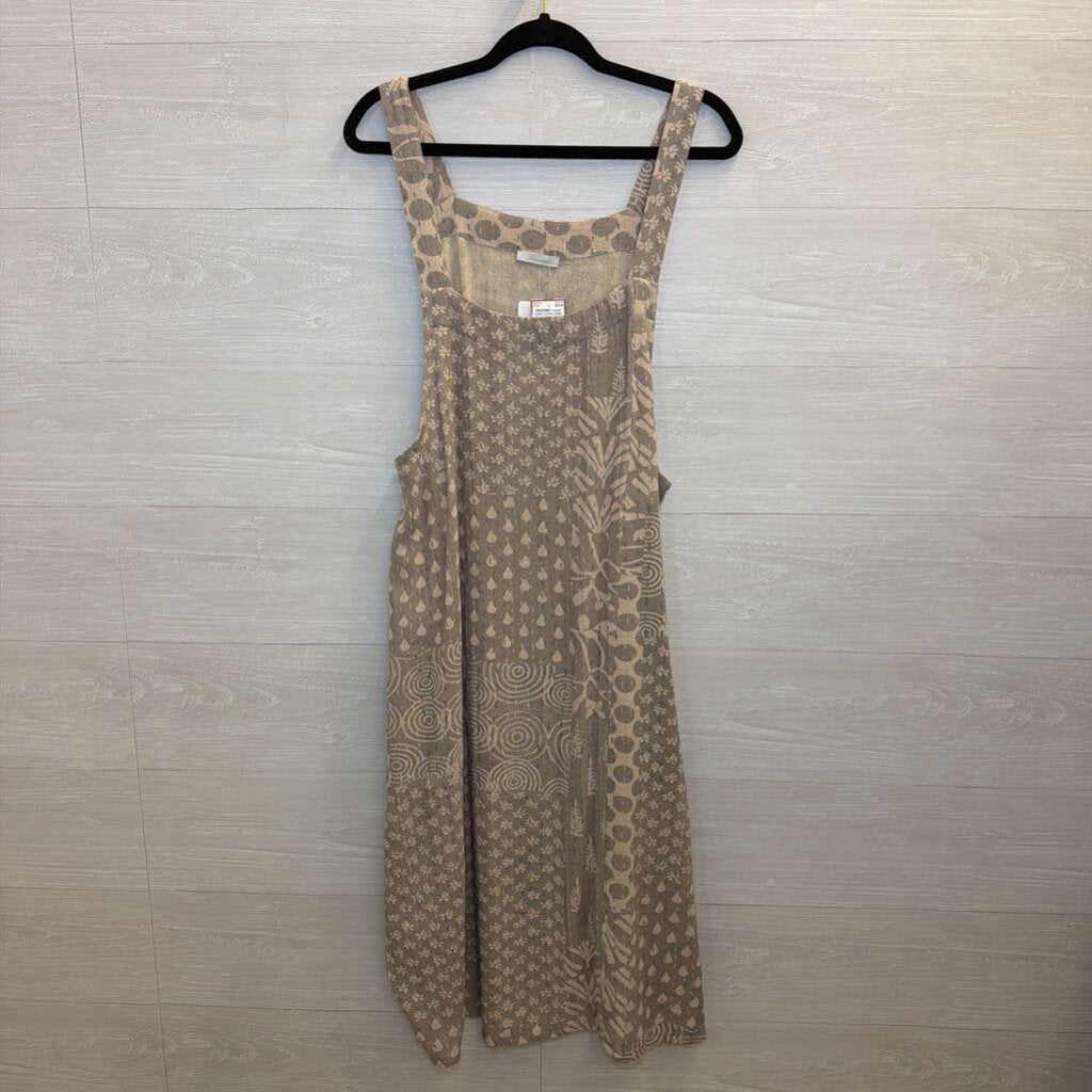I Love Linen Grey/ Beige Print Jumper Midi Dress One Size