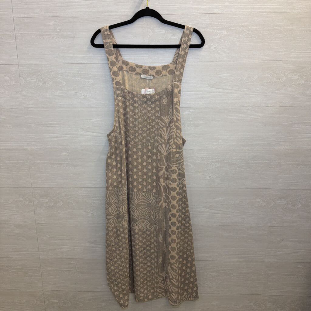 I Love Linen Grey/ Beige Print Jumper Midi Dress One Size