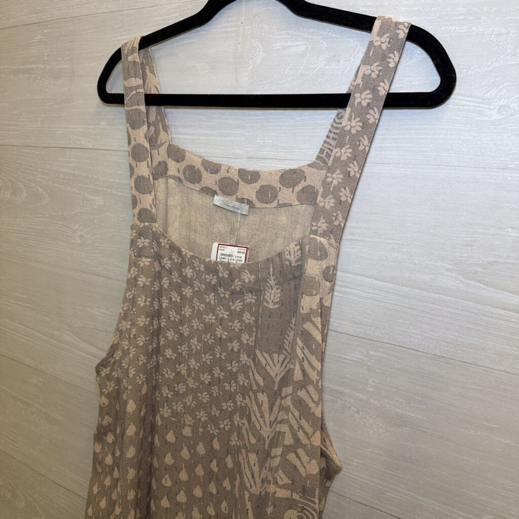 I Love Linen Grey/ Beige Print Jumper Midi Dress One Size