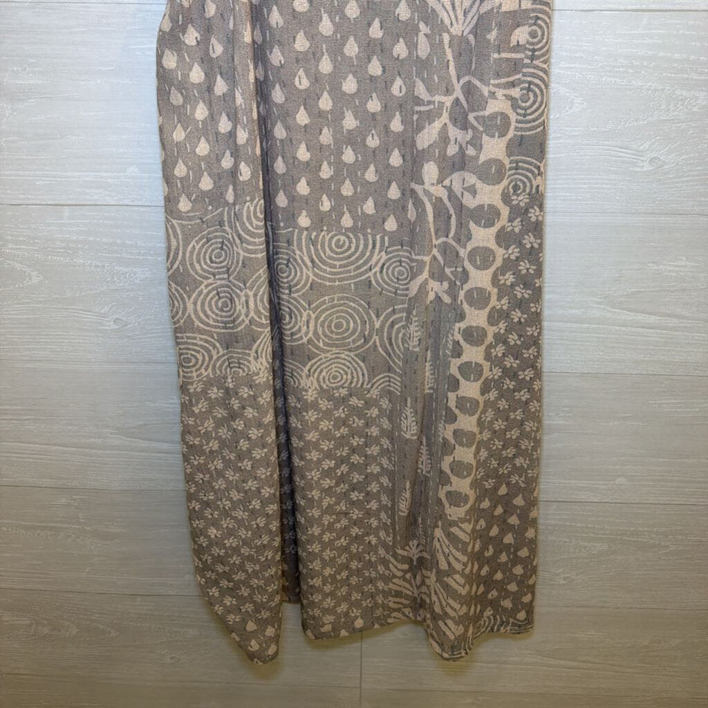 I Love Linen Grey/ Beige Print Jumper Midi Dress One Size