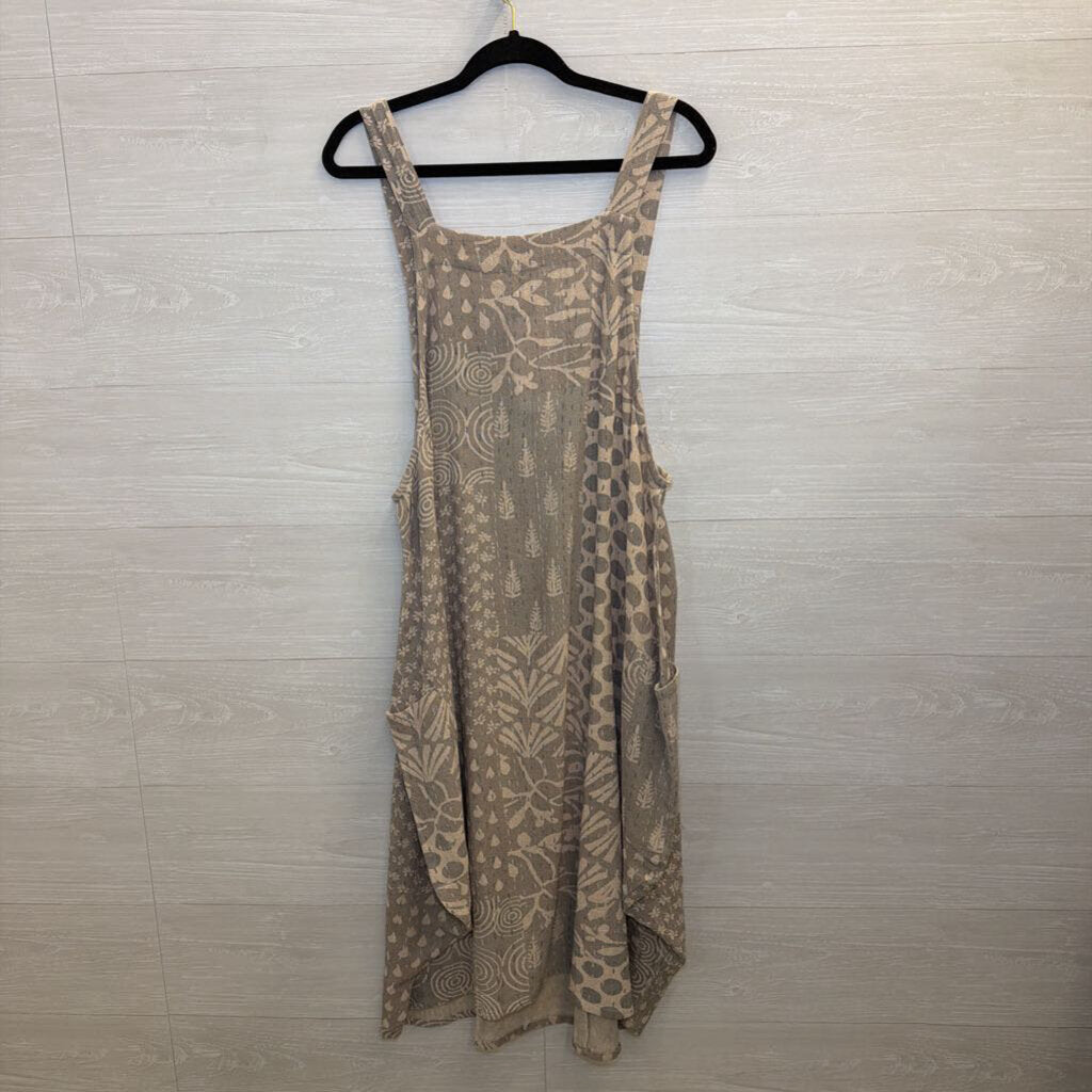 I Love Linen Grey/ Beige Print Jumper Midi Dress One Size