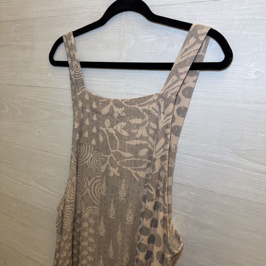 I Love Linen Grey/ Beige Print Jumper Midi Dress One Size