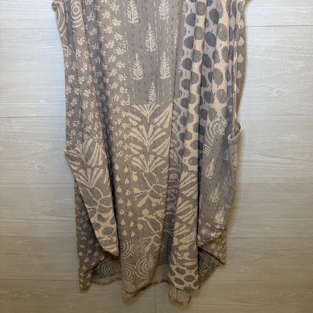 I Love Linen Grey/ Beige Print Jumper Midi Dress One Size