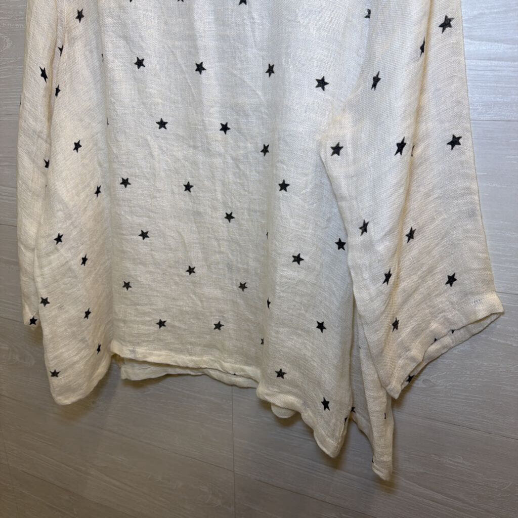 Paper Lace 100% Linen Cream/ Grey Star Print Long Sleeve Top Extra Large