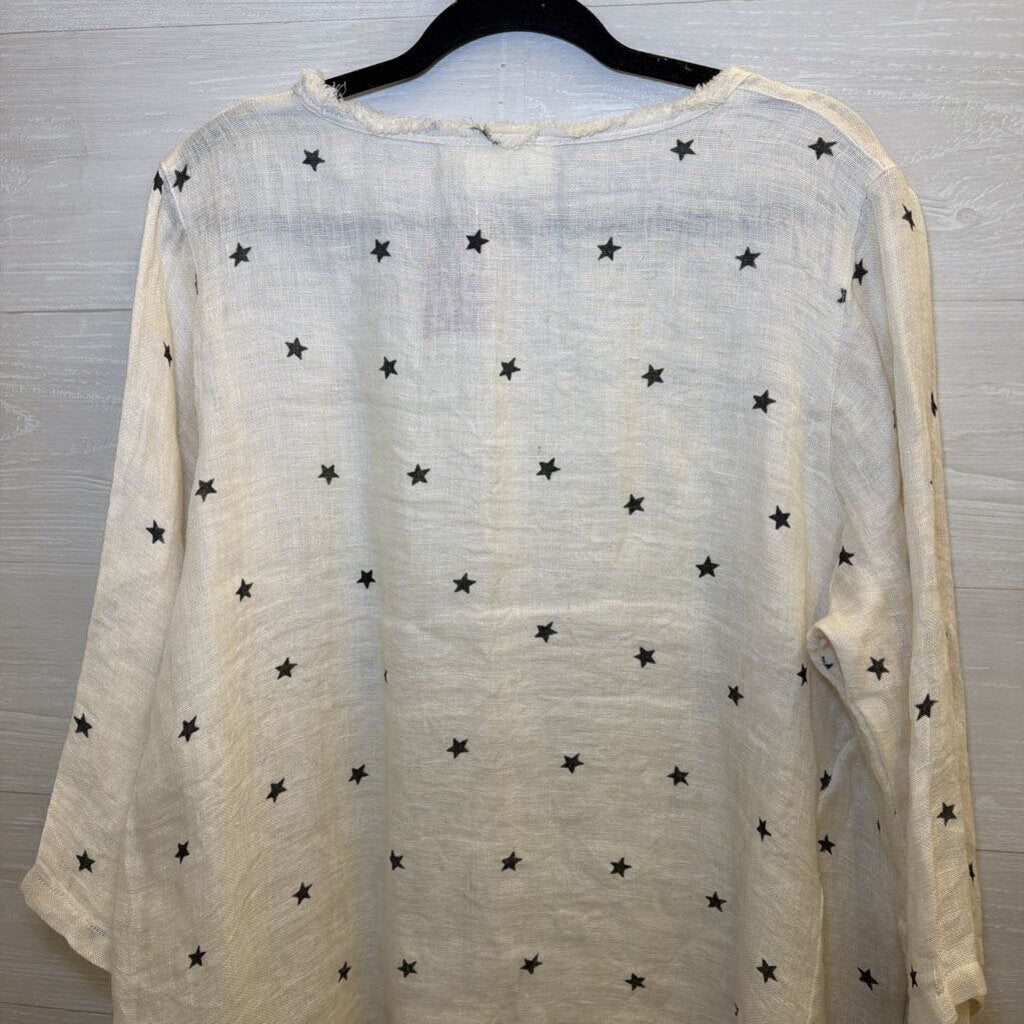 Paper Lace 100% Linen Cream/ Grey Star Print Long Sleeve Top Extra Large