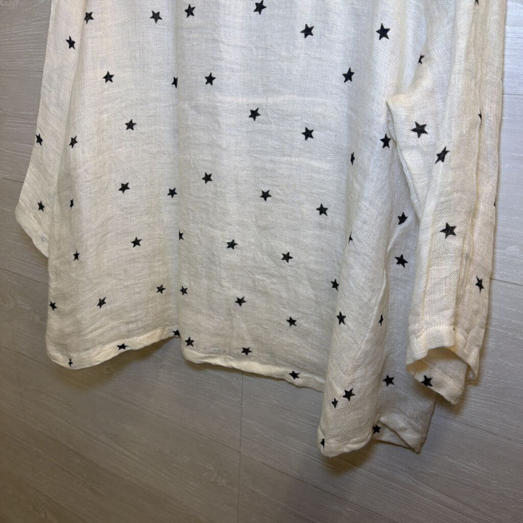 Paper Lace 100% Linen Cream/ Grey Star Print Long Sleeve Top Extra Large