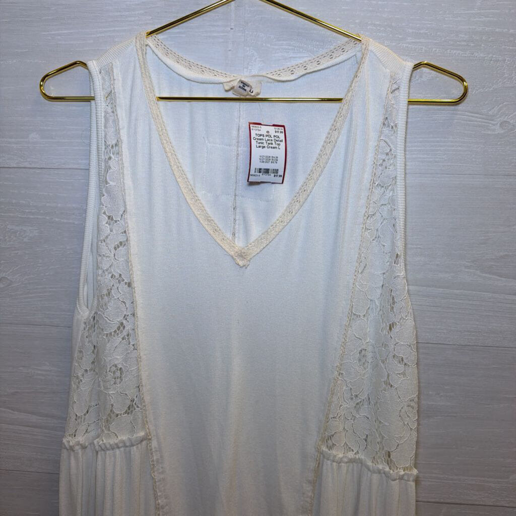 POL Cream Lace Detail Tunic Tank Top Large