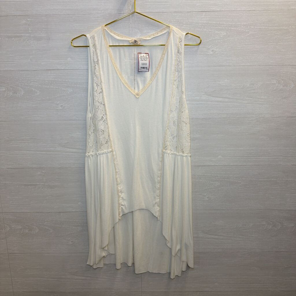POL Cream Lace Detail Tunic Tank Top Large
