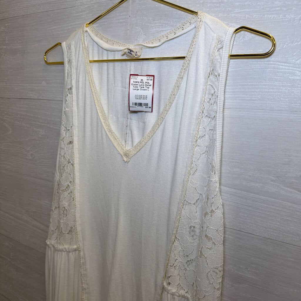 POL Cream Lace Detail Tunic Tank Top Large