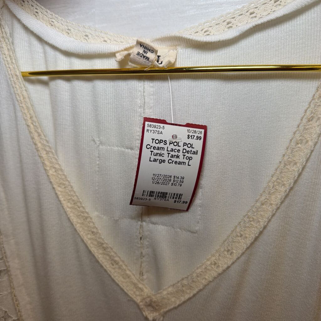 POL Cream Lace Detail Tunic Tank Top Large