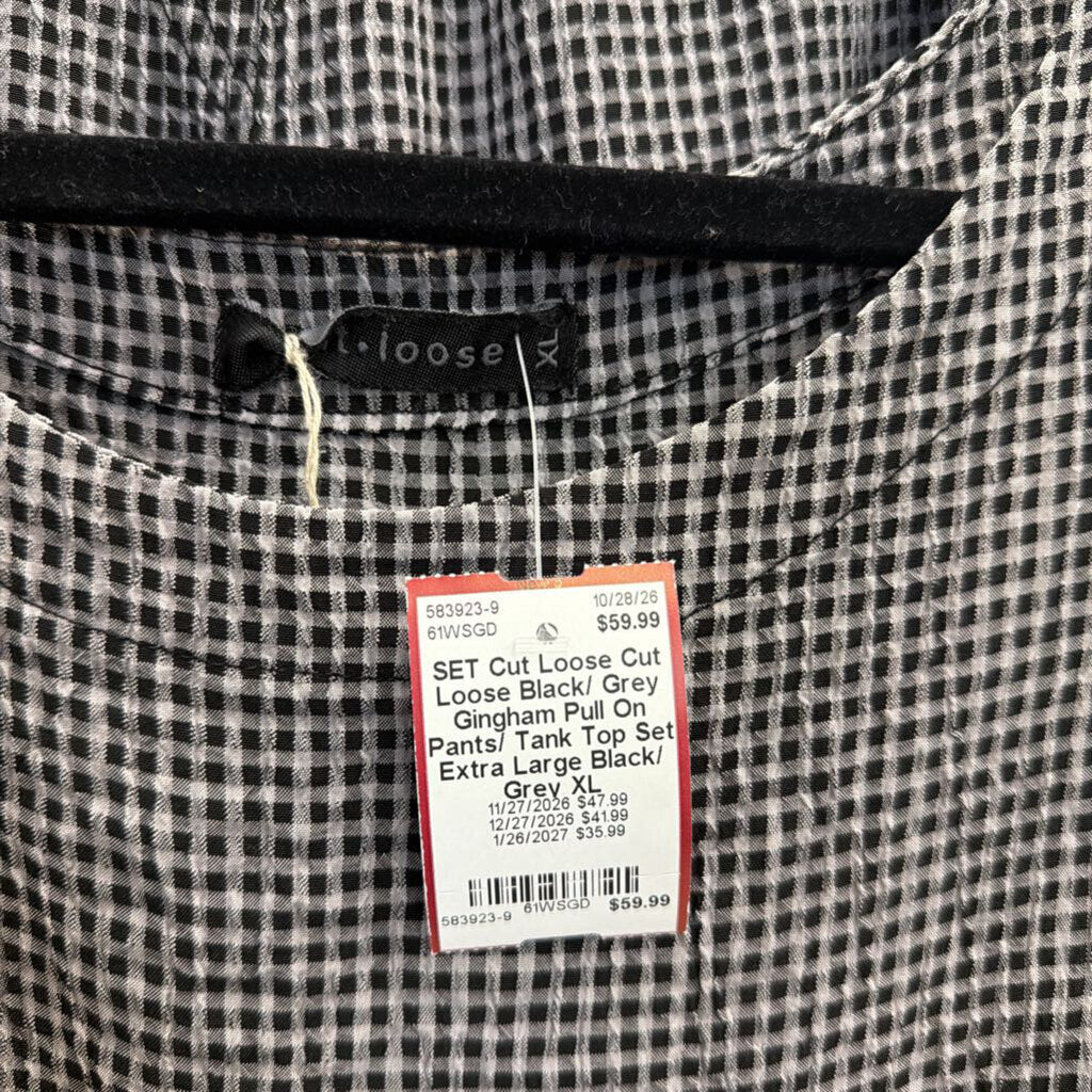 Cut Loose Black/ Grey Gingham Pull On Pants/ Tank Top Set Extra Large