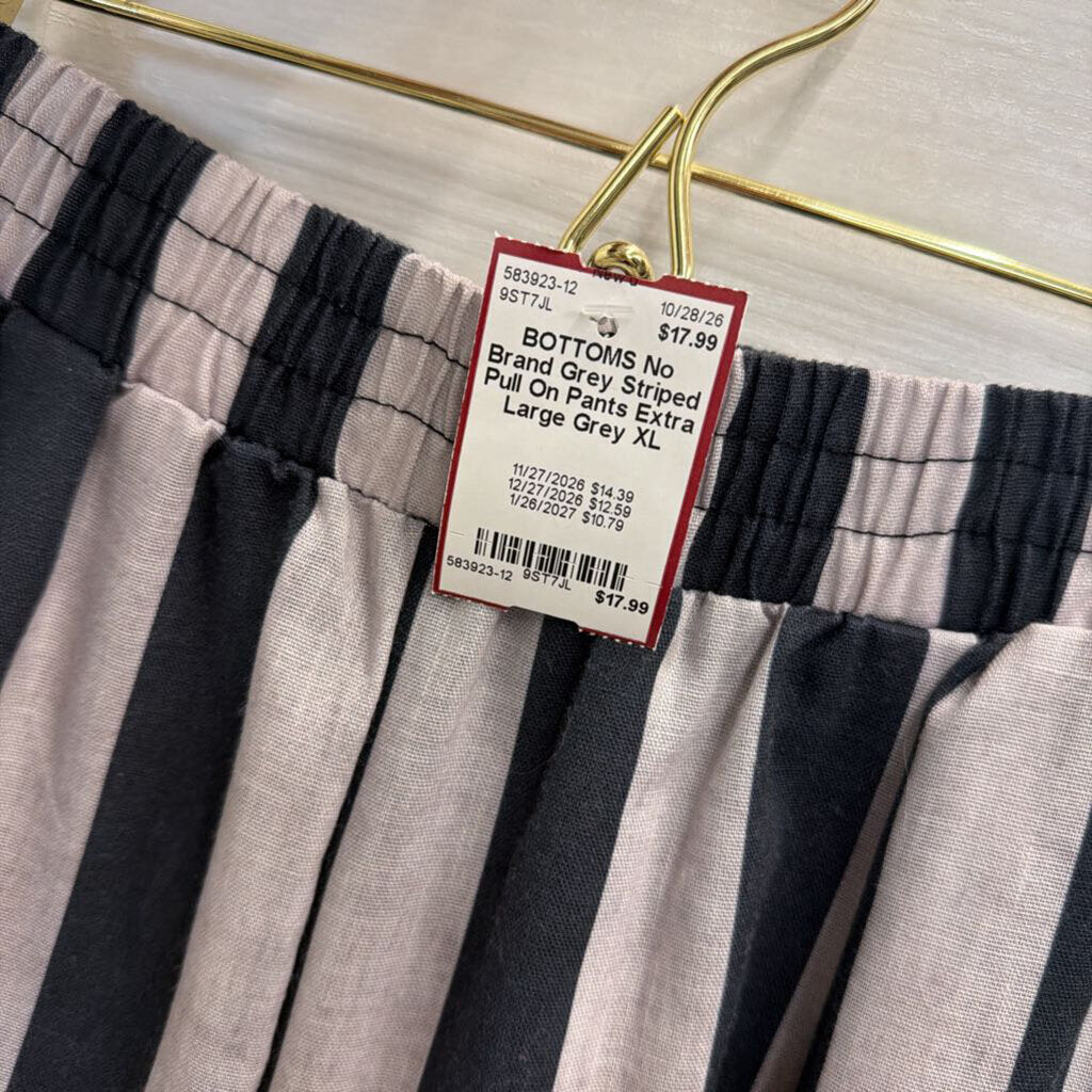 Grey Striped Pull On Pants Extra Large