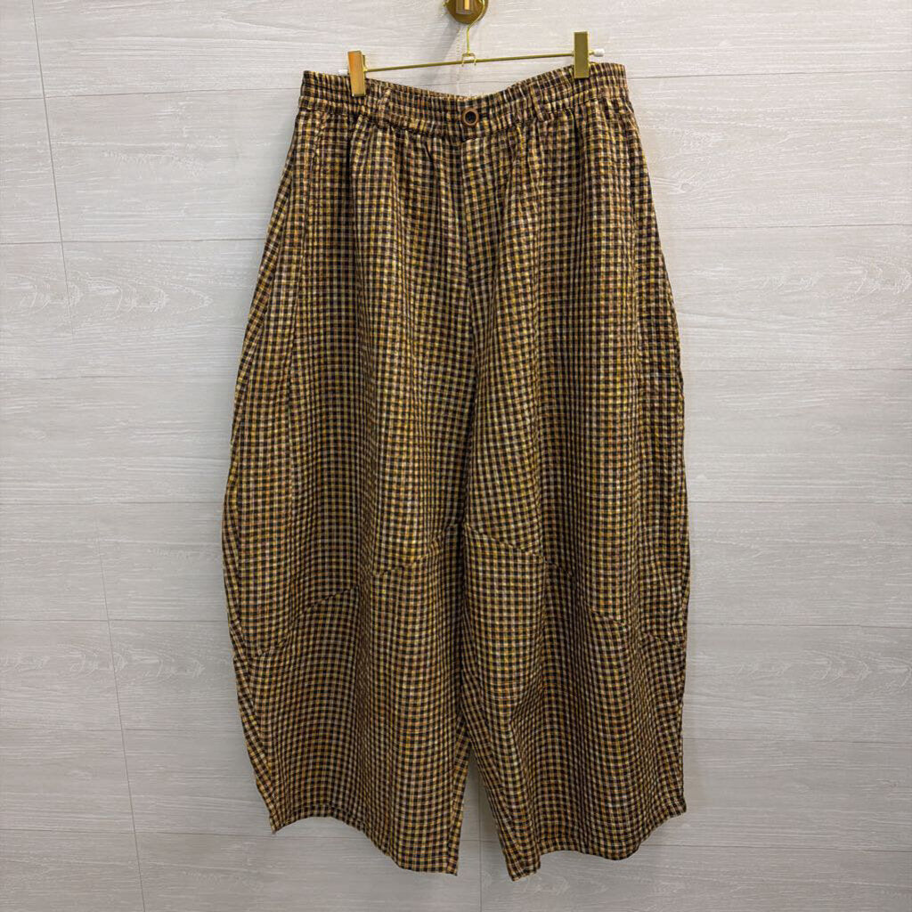 BUYKUD Brown/ Yellow Gingham Pull On Pants Extra Large