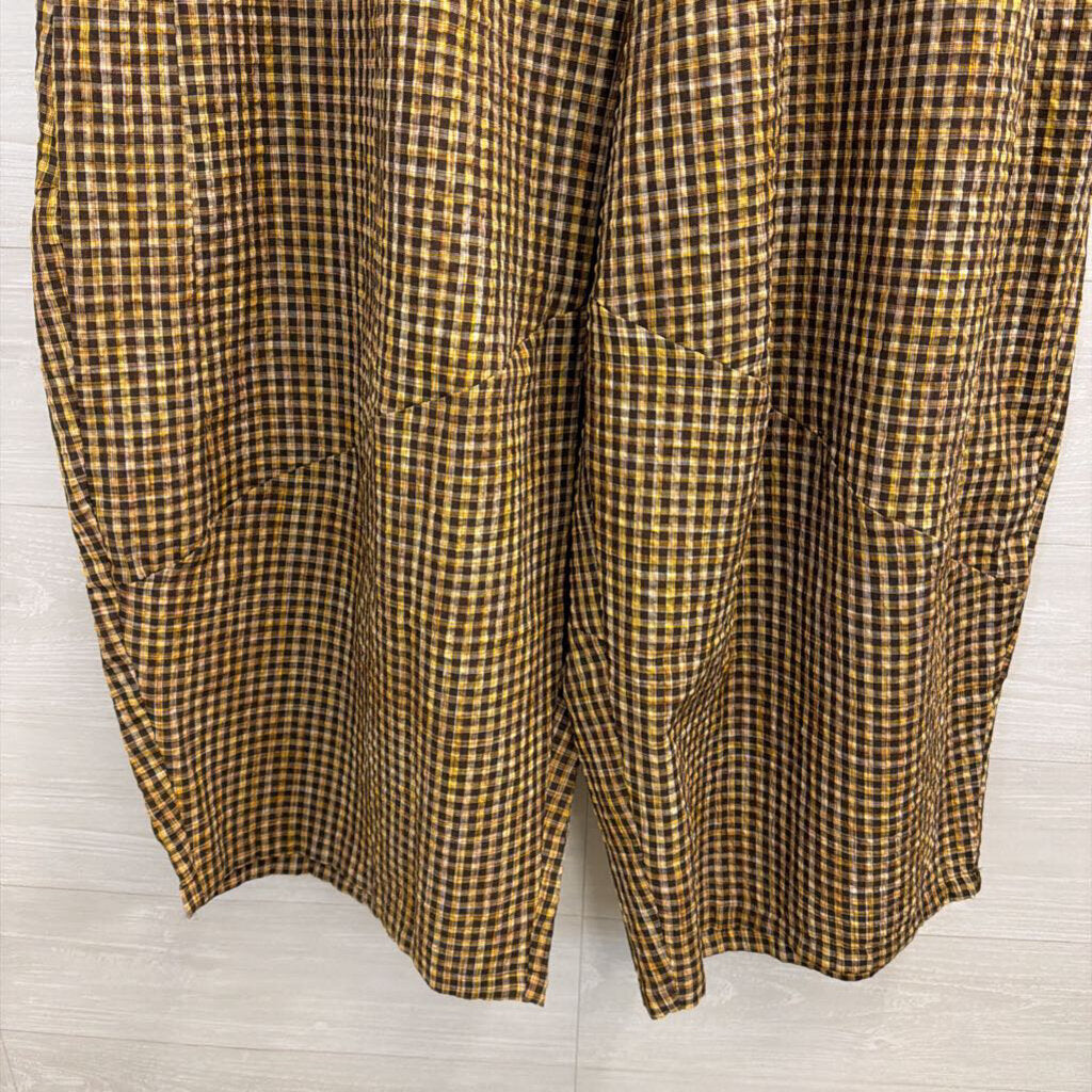 BUYKUD Brown/ Yellow Gingham Pull On Pants Extra Large