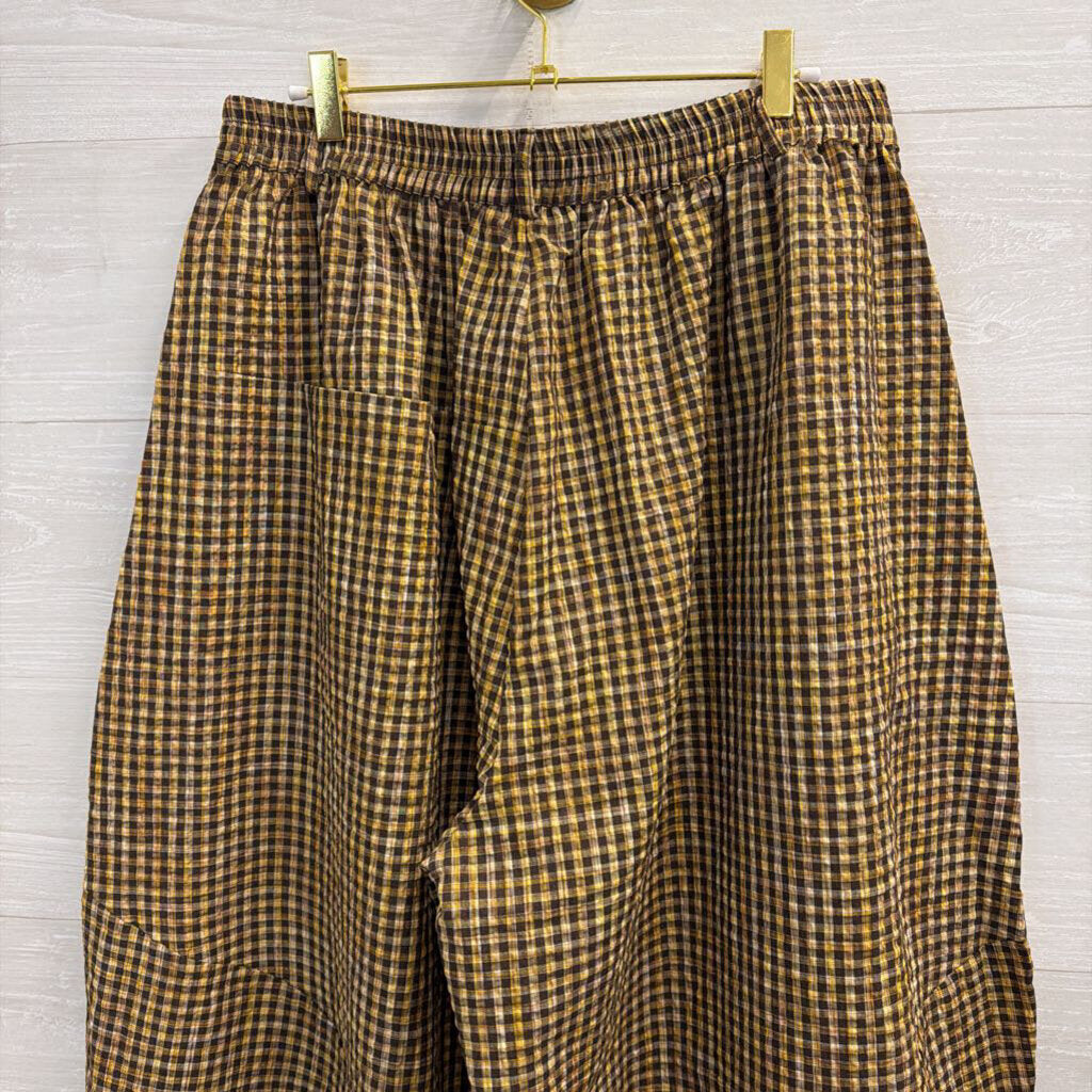 BUYKUD Brown/ Yellow Gingham Pull On Pants Extra Large