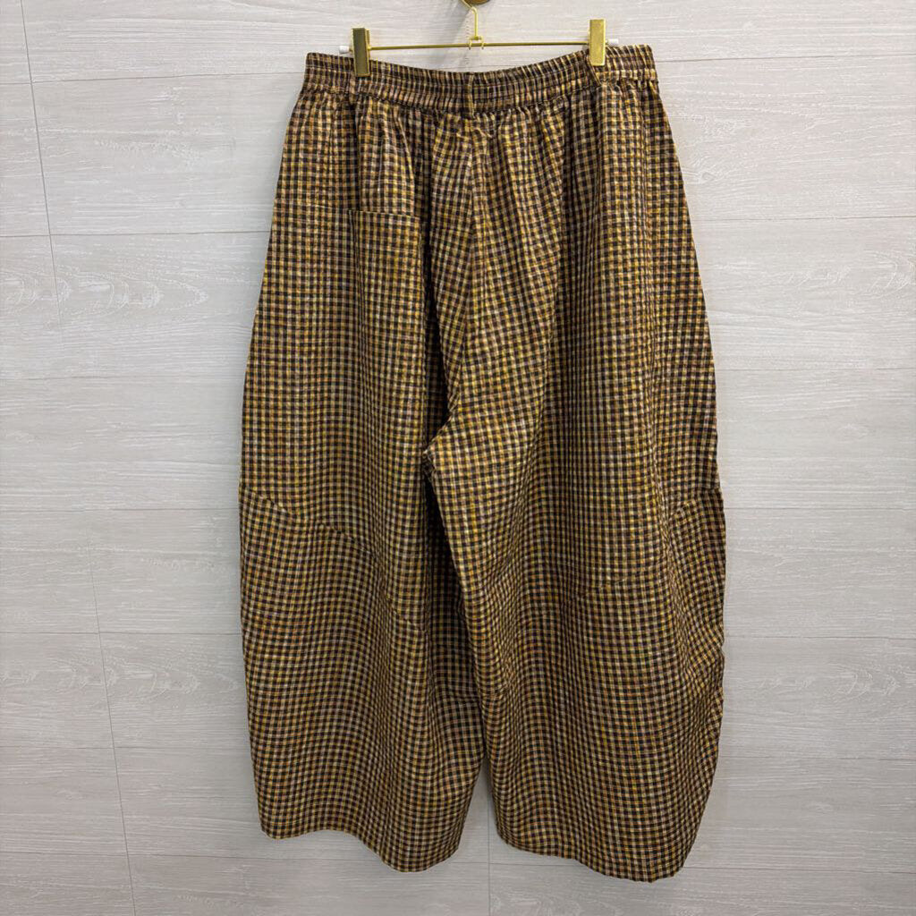 BUYKUD Brown/ Yellow Gingham Pull On Pants Extra Large