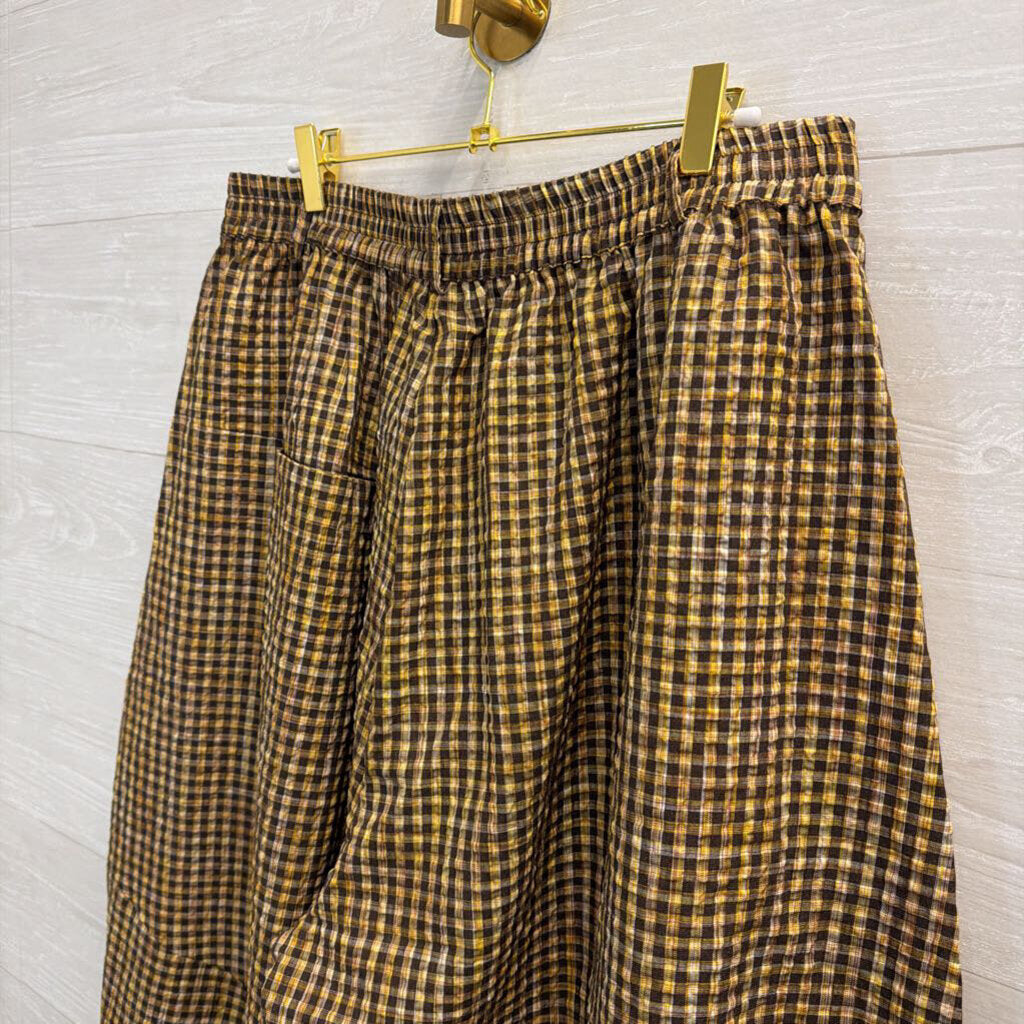 BUYKUD Brown/ Yellow Gingham Pull On Pants Extra Large