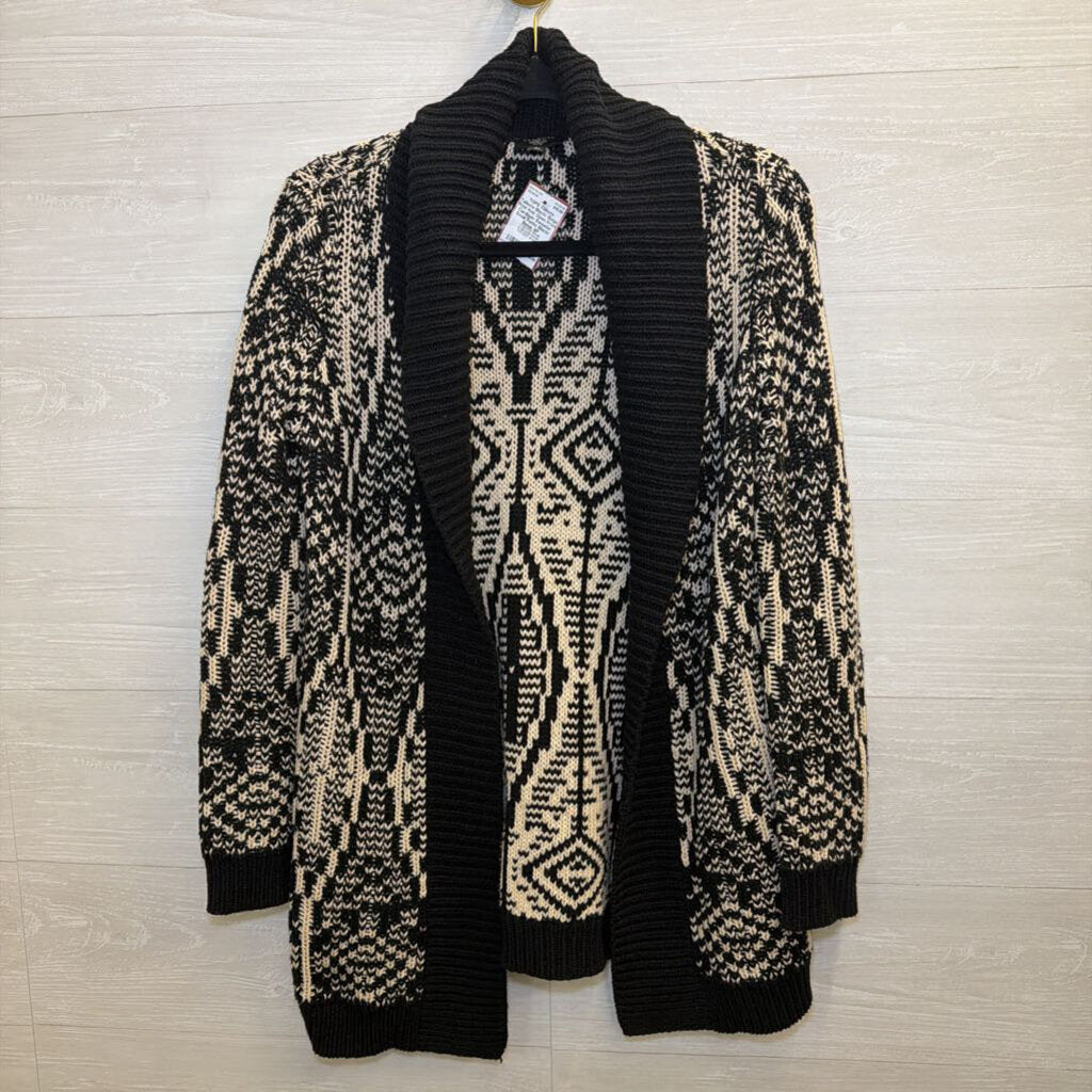 Talbots Black/ Beige Print Knit Open Front Cardigan Sweater Small Petite