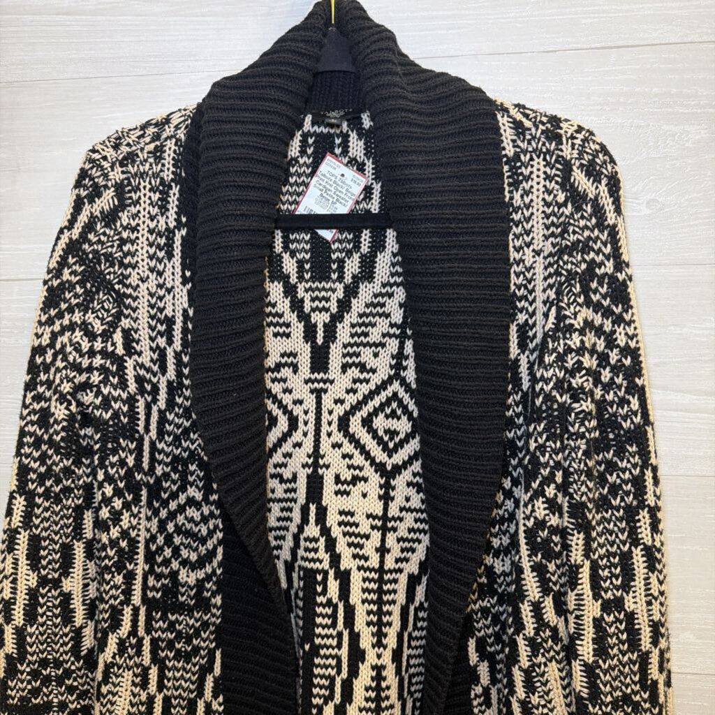 Talbots Black/ Beige Print Knit Open Front Cardigan Sweater Small Petite