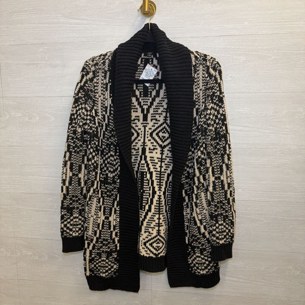 Talbots Black/ Beige Print Knit Open Front Cardigan Sweater Small Petite