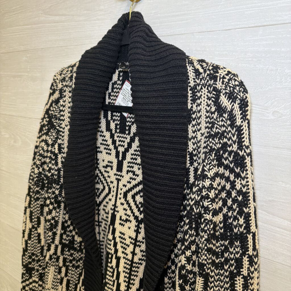 Talbots Black/ Beige Print Knit Open Front Cardigan Sweater Small Petite