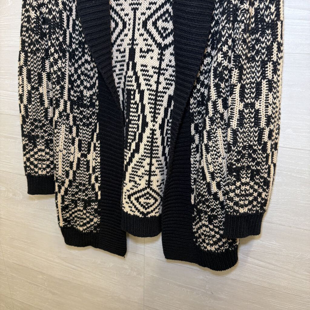 Talbots Black/ Beige Print Knit Open Front Cardigan Sweater Small Petite