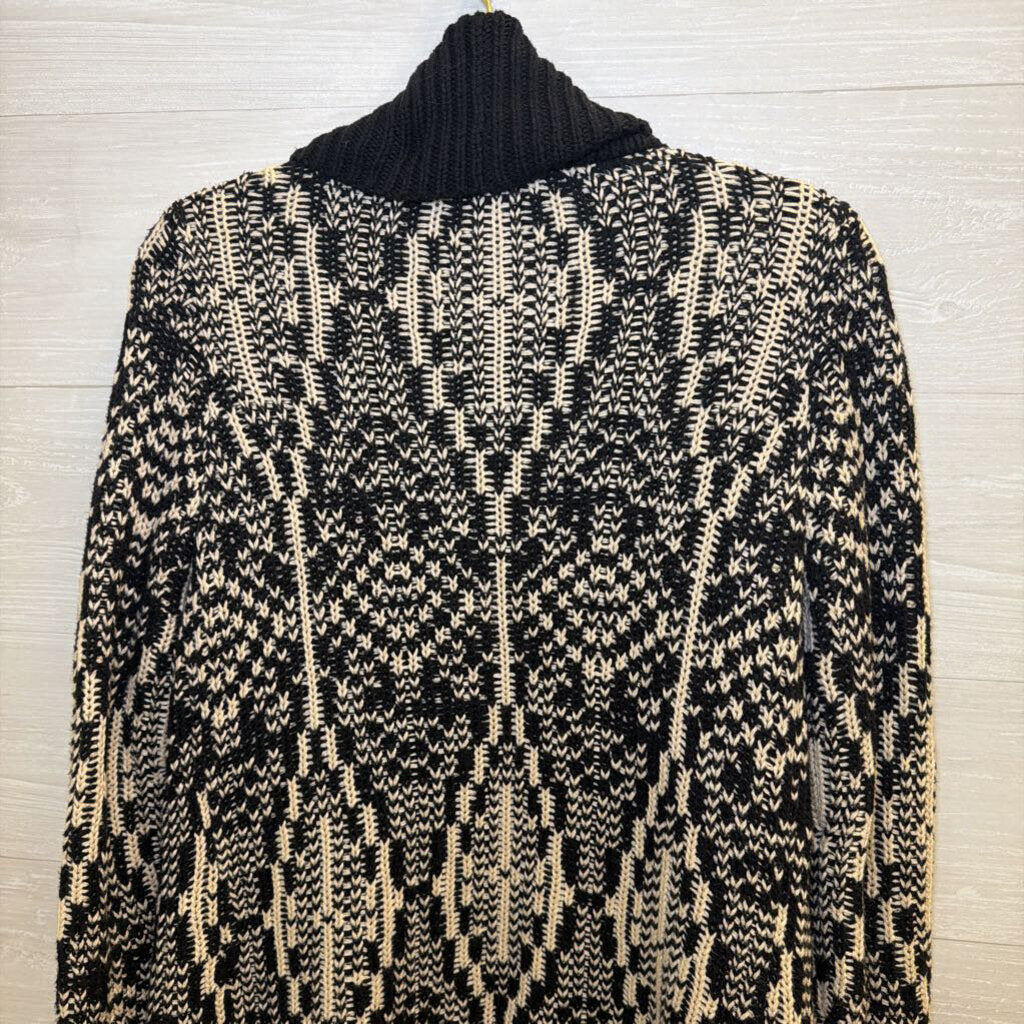 Talbots Black/ Beige Print Knit Open Front Cardigan Sweater Small Petite