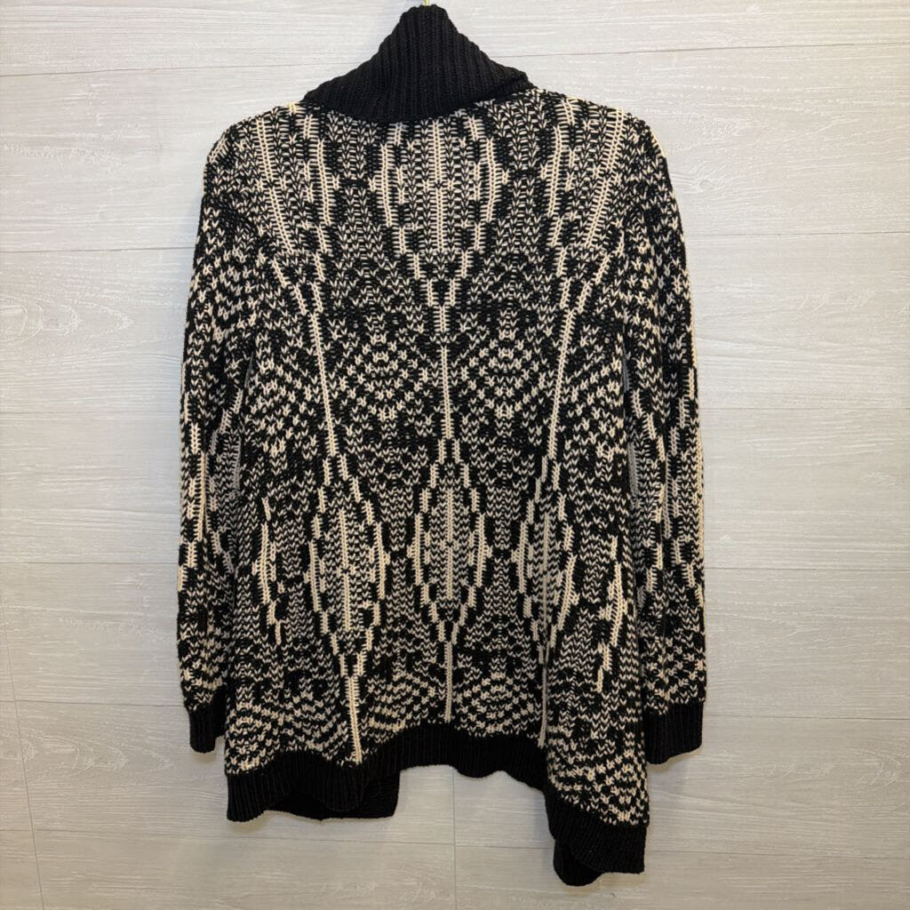 Talbots Black/ Beige Print Knit Open Front Cardigan Sweater Small Petite