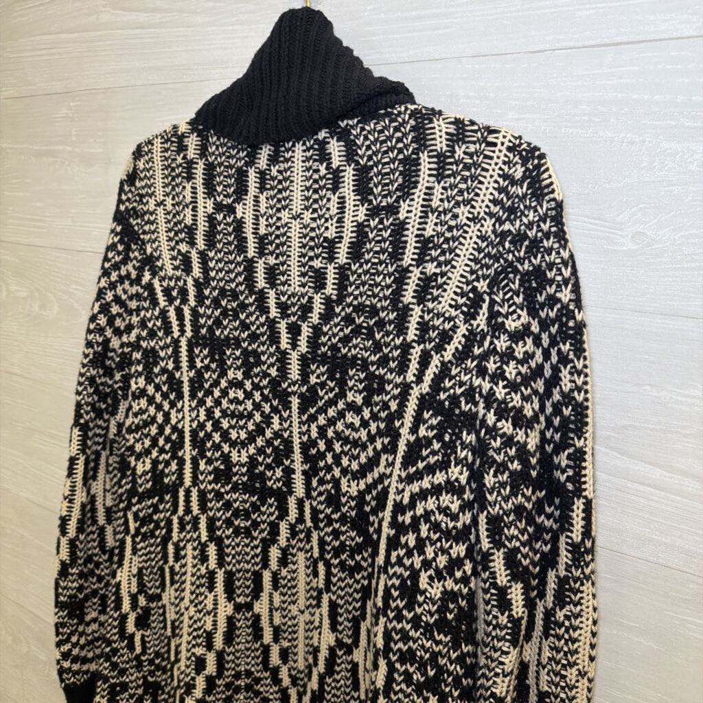 Talbots Black/ Beige Print Knit Open Front Cardigan Sweater Small Petite