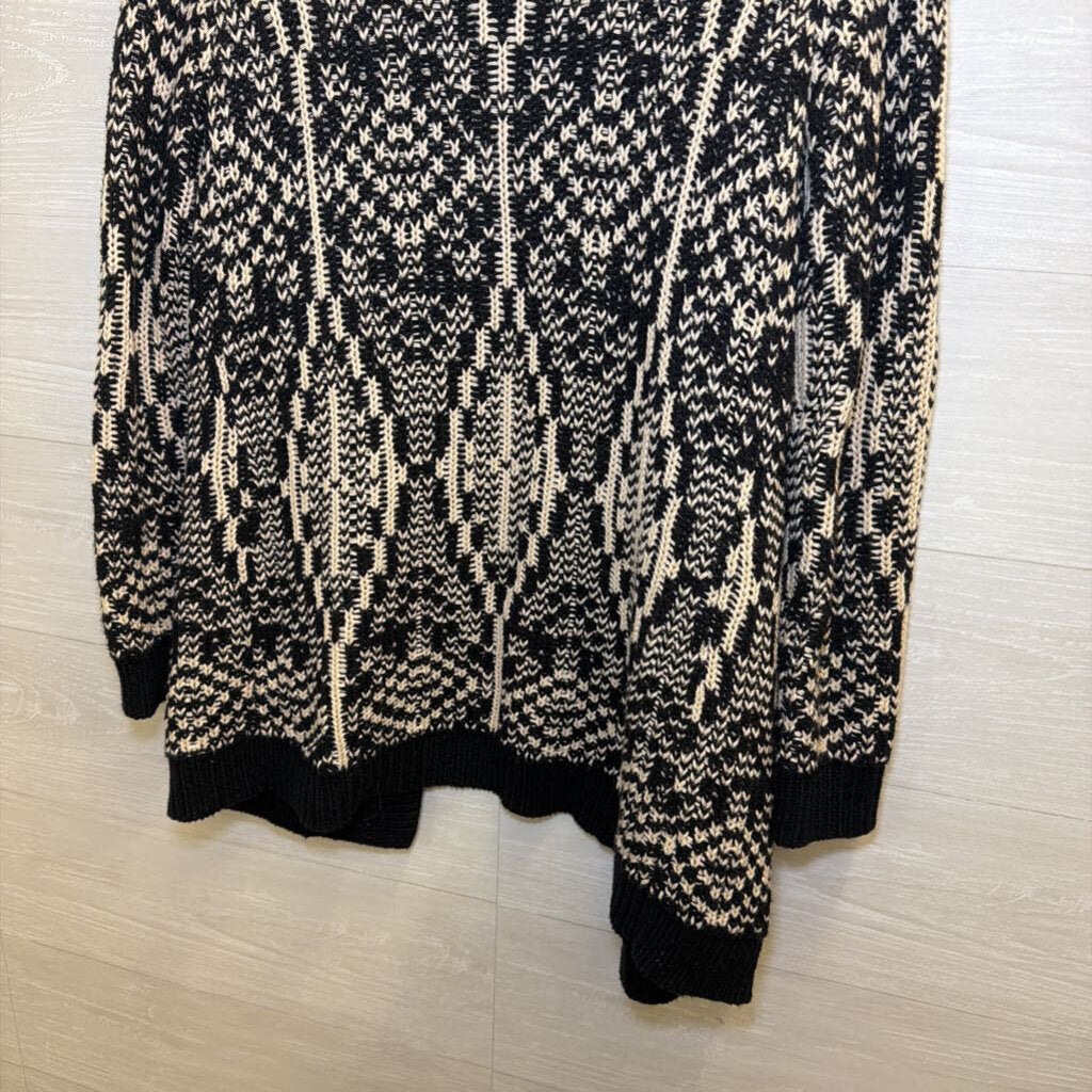 Talbots Black/ Beige Print Knit Open Front Cardigan Sweater Small Petite