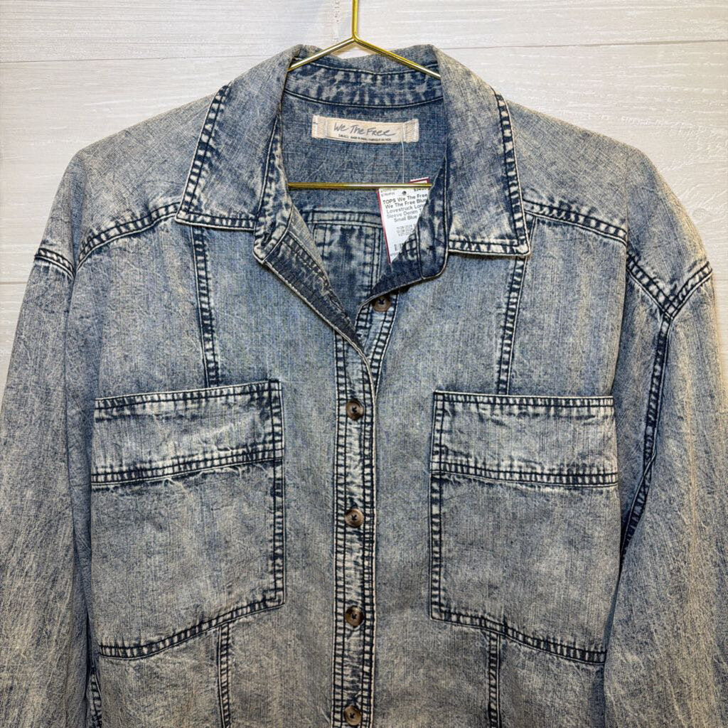 We The Free Blue Lovestruck Long Sleeve Denim Top Small