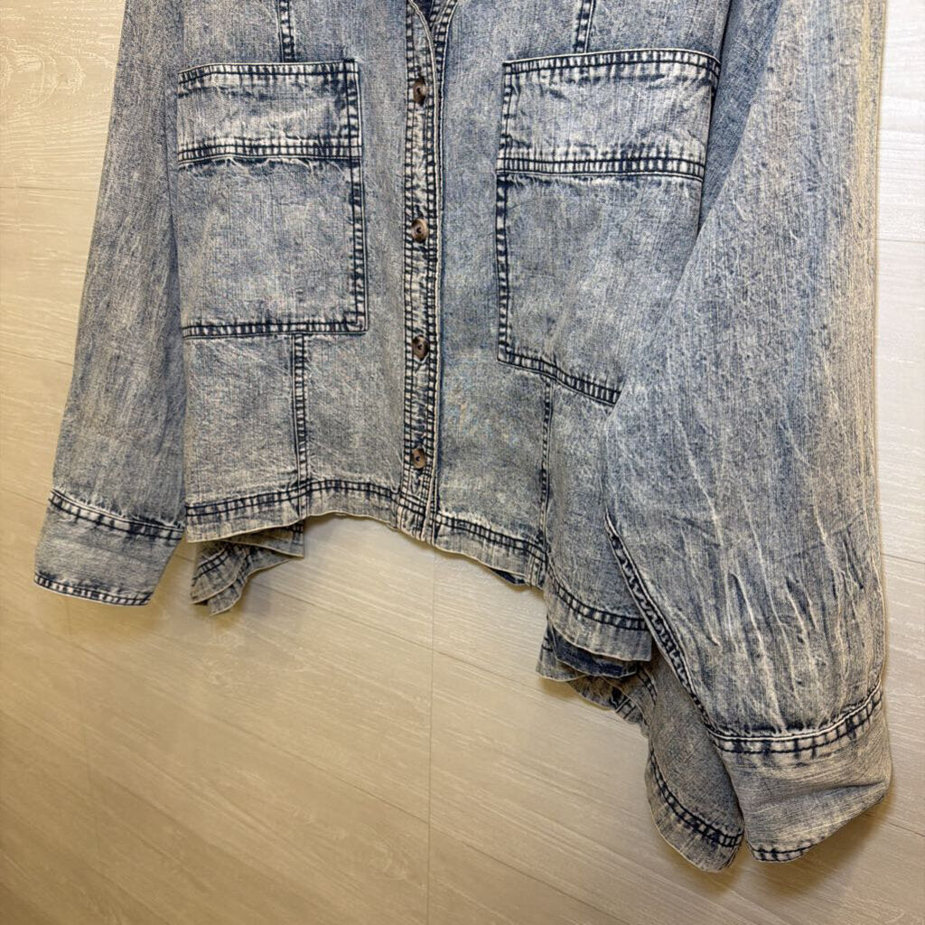 We The Free Blue Lovestruck Long Sleeve Denim Top Small