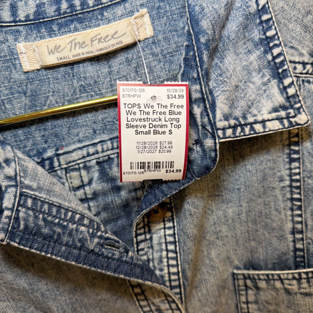 We The Free Blue Lovestruck Long Sleeve Denim Top Small