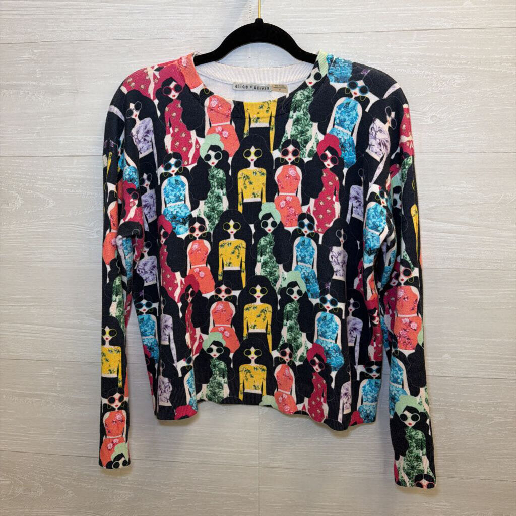 Alice and Olivia Black/ Multi Stace Face Squad Sweater Small