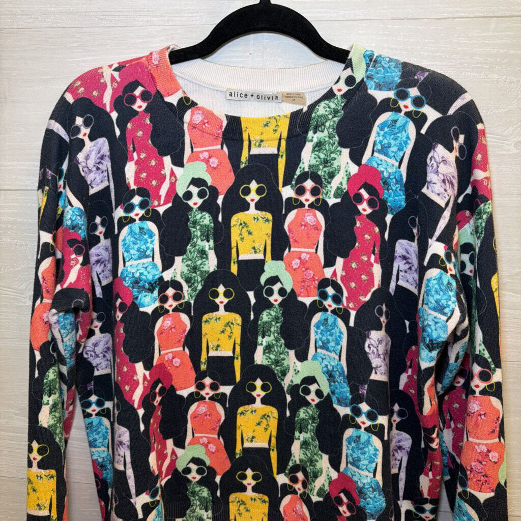 Alice and Olivia Black/ Multi Stace Face Squad Sweater Small