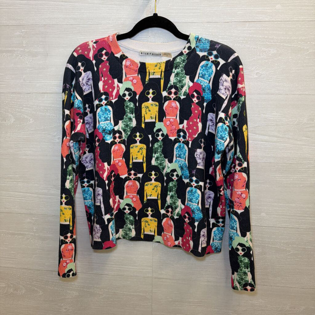 Alice and Olivia Black/ Multi Stace Face Squad Sweater Small