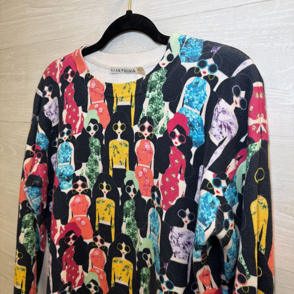 Alice and Olivia Black/ Multi Stace Face Squad Sweater Small