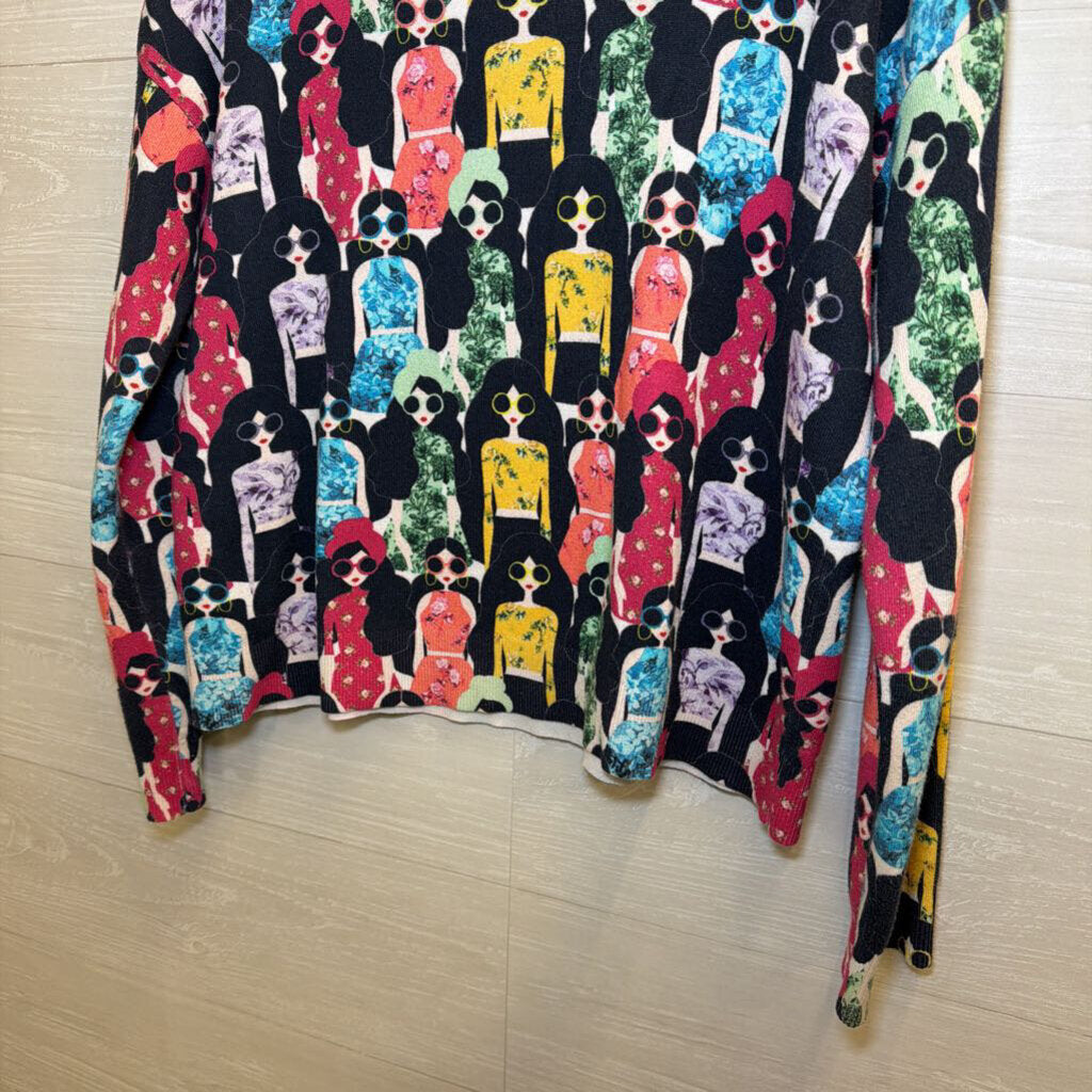 Alice and Olivia Black/ Multi Stace Face Squad Sweater Small