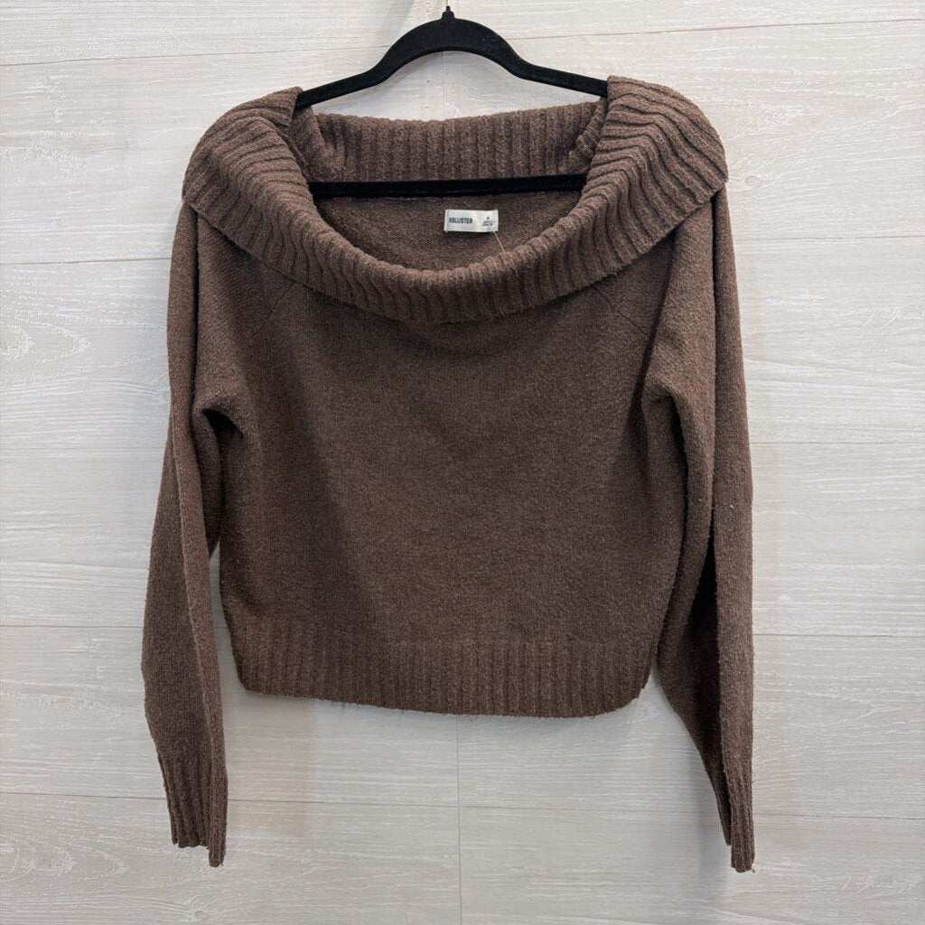 Hollister Brown Soft Knit Off Shoulder Sweater Medium