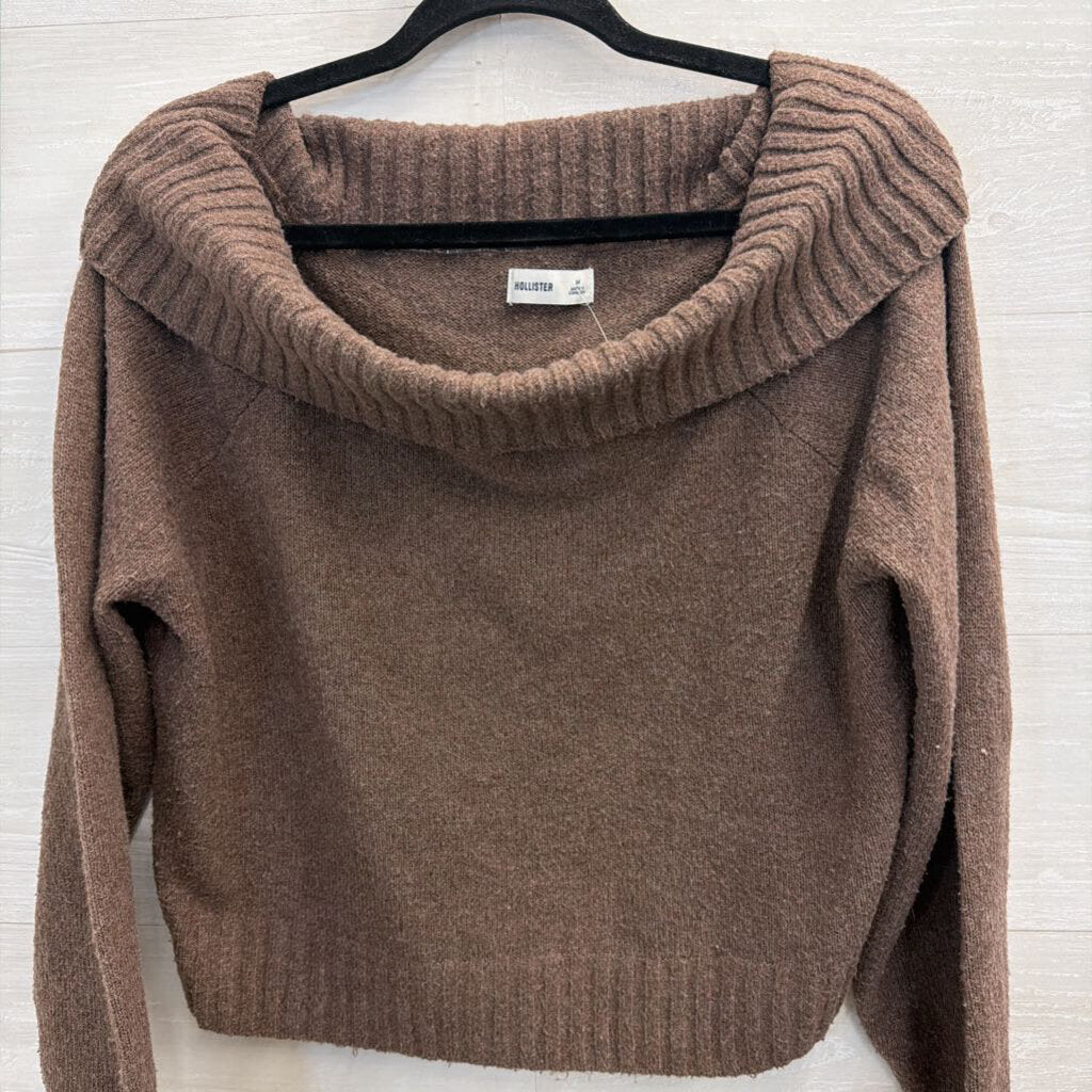 Hollister Brown Soft Knit Off Shoulder Sweater Medium