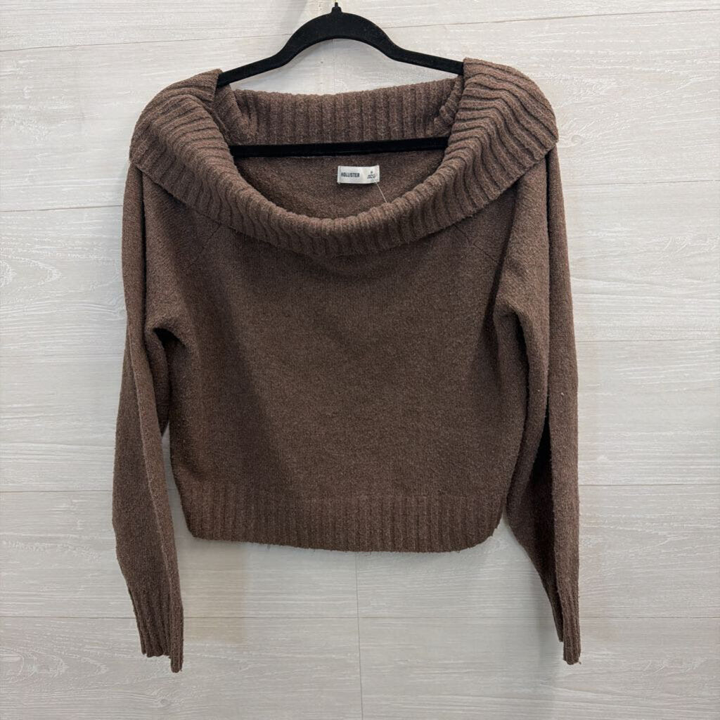Hollister Brown Soft Knit Off Shoulder Sweater Medium
